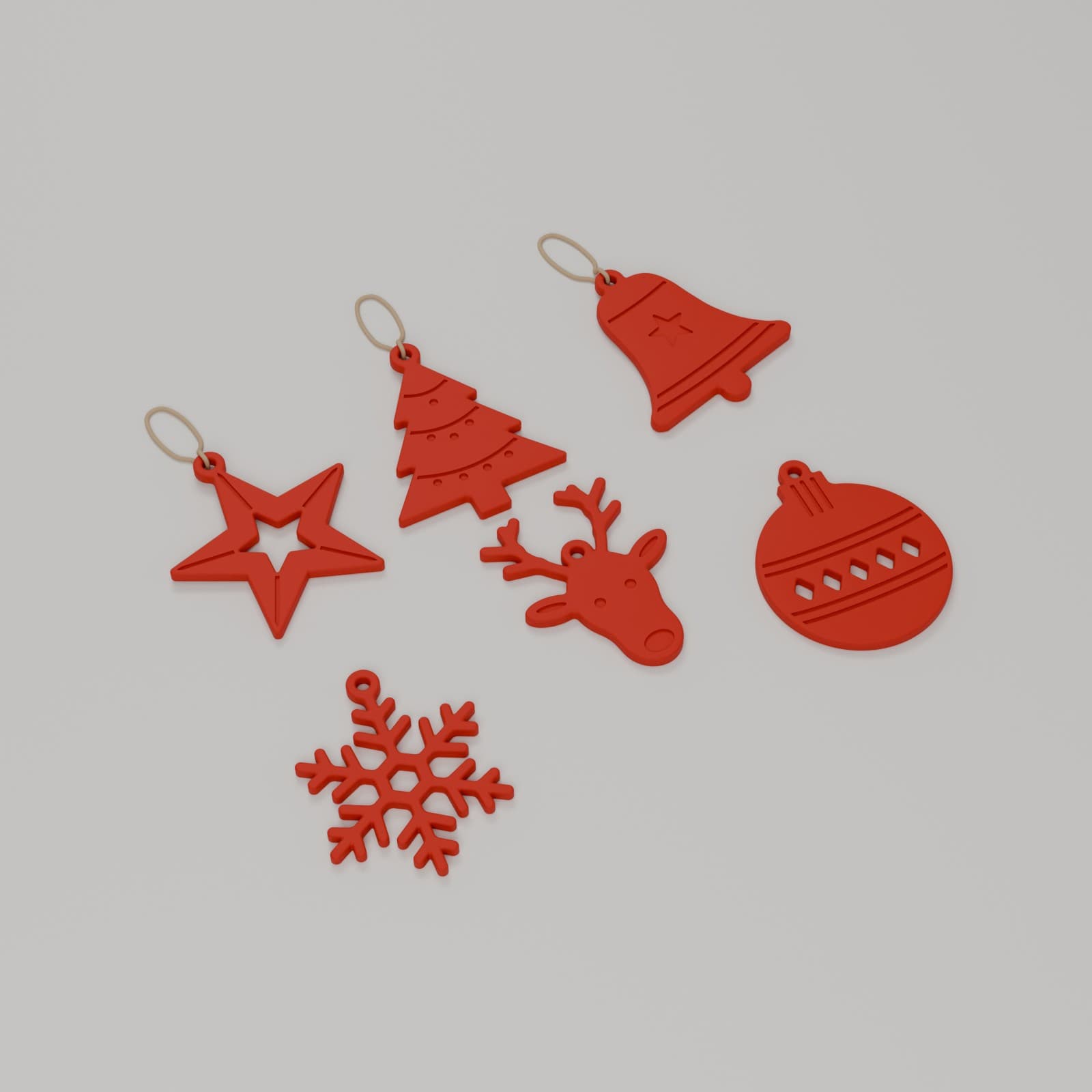 Kerstboomhangers (set van 6) in rood